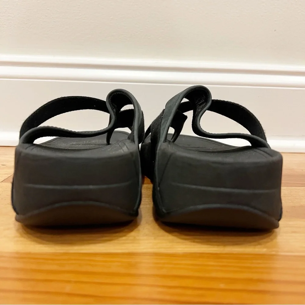 FitFlop Sandals Womens 9 Black Nylon Suede Sling Thong Toe Post Flip Flops - Picture 7 of 14